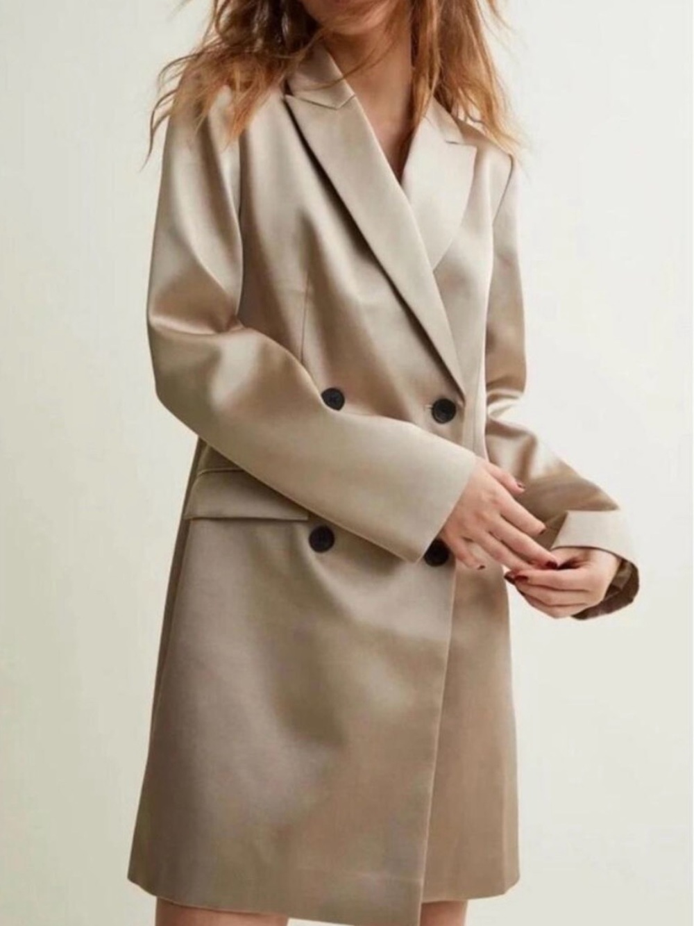 H&M Champagne Double-Breasted Blazer Dress Jacket Size Large